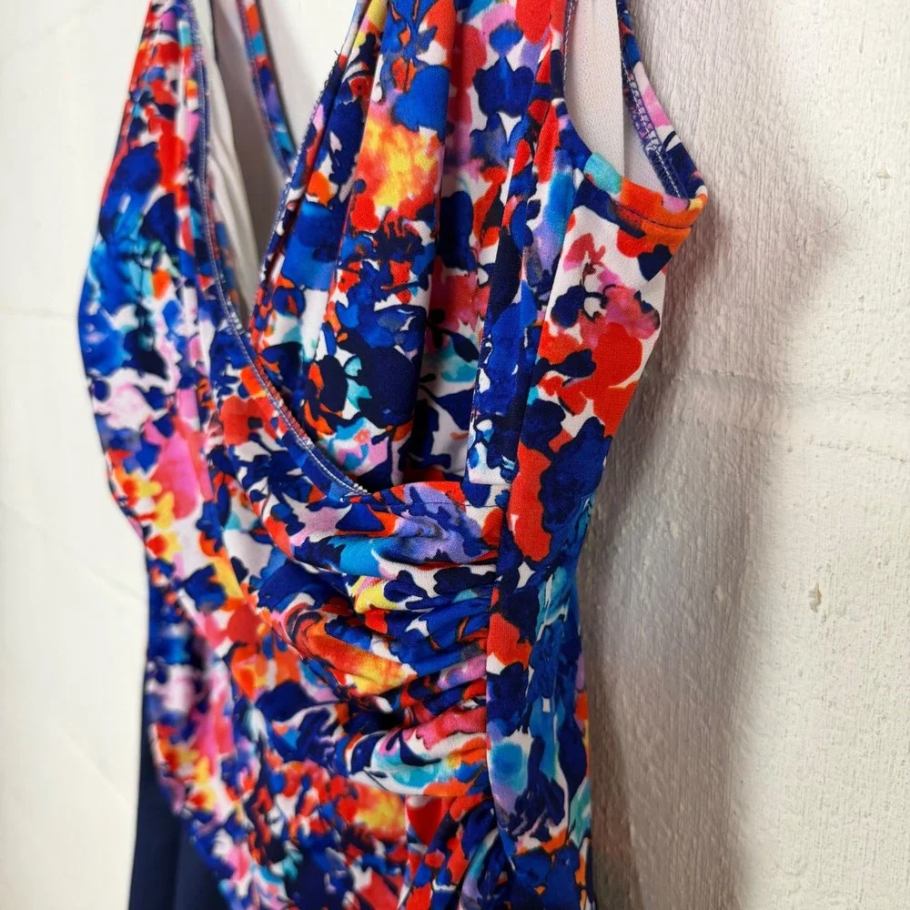 Suddenly Slim By Catalina Swim Dress Plus Size 2X Floral Ruched Resort Beach